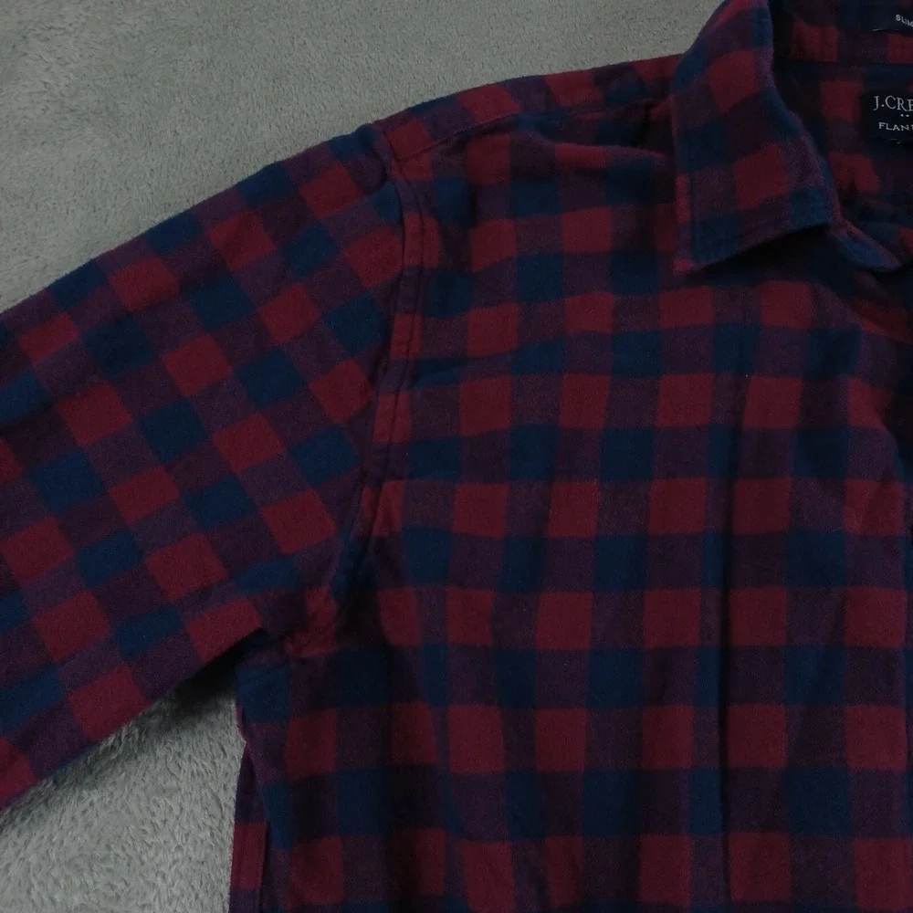 J Crew Shirt Mens Large Red Plaid Flannel Slim Fit Preppy‎ Long Sleeve